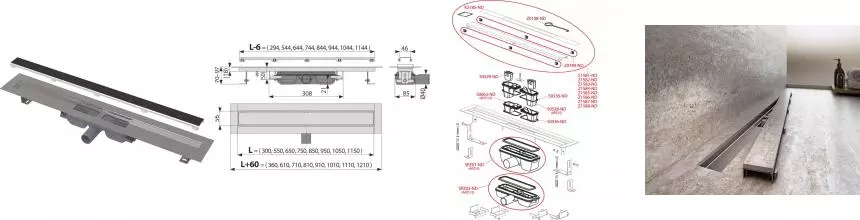 Душевой лоток «AlcaPlast» APZ115-650 Marble Low APZ115-650 боковой выпуск под плитку Душевой лоток «AlcaPlast» APZ115-650 Marble Low APZ115-650 боковой выпуск под плитку