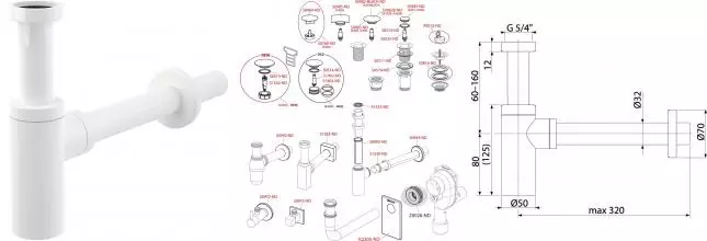 Сифон для раковины «AlcaPlast» A400 белый
