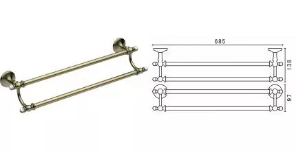 Полотенцедержатель двойной «Art&Max» Antic Crystal AM-E-2648SJ-Br на стену бронза