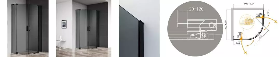 Душевой угол-ограждение «Cezares» SLIDER-R-2-90/100-GRIGIO-NERO 100/100 тонированный/чёрный четверть круга без поддона Душевой угол-ограждение «Cezares» SLIDER-R-2-90/100-GRIGIO-NERO 100/100 тонированный/чёрный четверть круга без поддона
