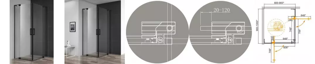 Душевой угол-ограждение «Cezares» SLIDER-AH-2-80/90-90/100-C-NERO 100/90 прозрачный/чёрный прямоугольный без поддона универсальный Душевой угол-ограждение «Cezares» SLIDER-AH-2-80/90-90/100-C-NERO 100/90 прозрачный/чёрный прямоугольный без поддона универсальный