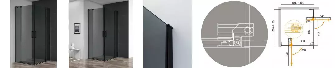 Душевой угол-ограждение «Cezares» SLIDER-A-2-100/110-GRIGIO-NERO 110/110 тонированный/чёрный квадратный без поддона Душевой угол-ограждение «Cezares» SLIDER-A-2-100/110-GRIGIO-NERO 110/110 тонированный/чёрный квадратный без поддона