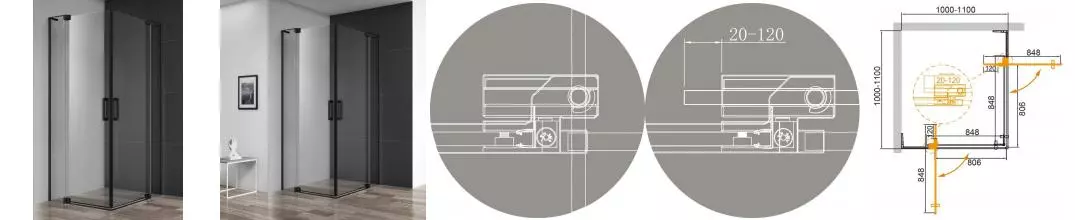 Душевой угол-ограждение «Cezares» SLIDER-A-2-100/110-C-NERO 110/110 прозрачный/чёрный квадратный без поддона Душевой угол-ограждение «Cezares» SLIDER-A-2-100/110-C-NERO 110/110 прозрачный/чёрный квадратный без поддона