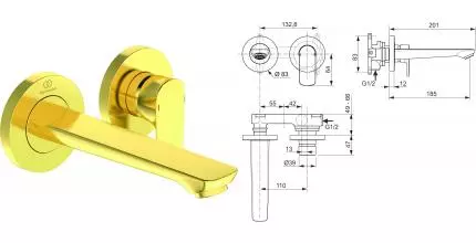 Внешняя часть смесителя «Ideal Standard» Connect Air A7029A2 шлифованное золото