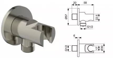 Подключение для душевого шланга «Ideal Standard» IdealRain BC807GN с держателем для лейки silver storm Подключение для душевого шланга «Ideal Standard» IdealRain BC807GN с держателем для лейки silver storm