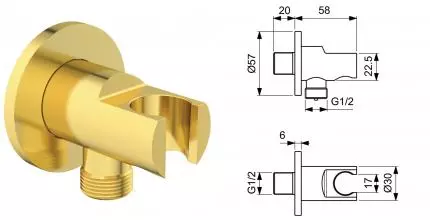 Подключение для душевого шланга «Ideal Standard» IdealRain BC807A2 с держателем для лейки золото