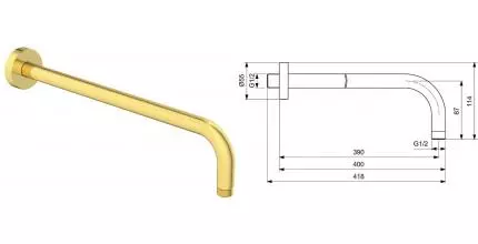 Кронштейн для верхнего душа «Ideal Standard» IdealRain B9445A2 41,8 золото Кронштейн для верхнего душа «Ideal Standard» IdealRain B9445A2 41,8 золото