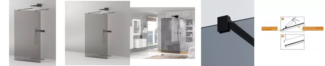 Душевая перегородка «Cezares» LIBERTA-L-2-80-GR-NERO 80/195 графит/чёрная