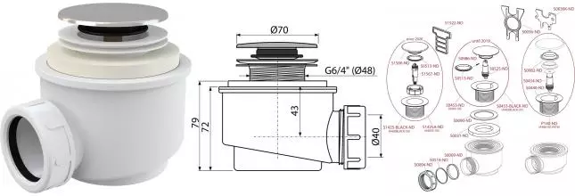 Сифон для поддона «AlcaPlast» A466-50 хром Клик-клак