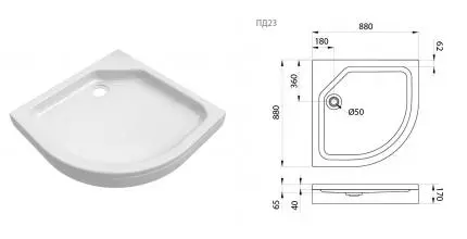 Душевой поддон «Triton» ПД23 низкий акриловый четверть круга Душевой поддон «Triton» ПД23 низкий акриловый четверть круга