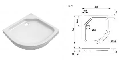 Душевой поддон «Triton» ПД22 низкий акриловый четверть круга Душевой поддон «Triton» ПД22 низкий акриловый четверть круга