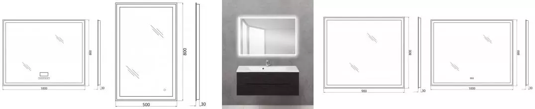Зеркало «Belbagno» SPC-GRT 90/60 с сенсорным выключателем и подогревом с подсветкой Зеркало «Belbagno» SPC-GRT 90/60 с сенсорным выключателем и подогревом с подсветкой