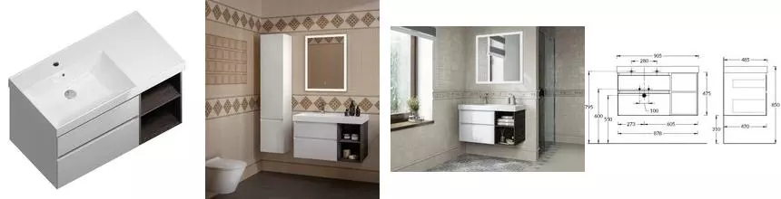 Тумба с раковиной «Kerama Marazzi» Cubo 90 (Cubo 90) подвесная белый глянец/метц левая Тумба с раковиной «Kerama Marazzi» Cubo 90 (Cubo 90) подвесная белый глянец/метц левая