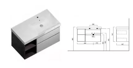 Тумба с раковиной «Kerama Marazzi» Cubo 90 (Cubo 90) подвесная белый глянец/метц правая