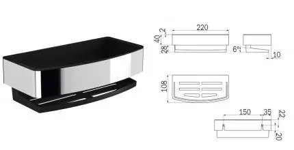 Полка в ванну «Inda» Basket AV251AAL08 на стену хром/чёрная