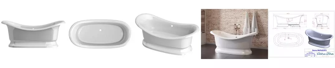 Ванна из литьевого мрамора «Астра-Форм» Мальборо 190/86 на подиуме без сифона белая