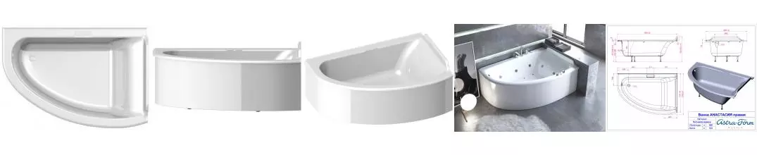 Ванна из литьевого мрамора «Астра-Форм» Анастасия 182/125 с ножками без сифона белая правая
