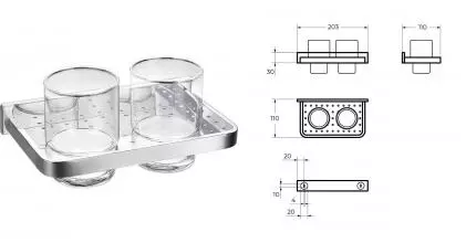 Двойной стакан для зубных щёток «Cezares» MAXIMA-CZR-F-8920A на стену хром