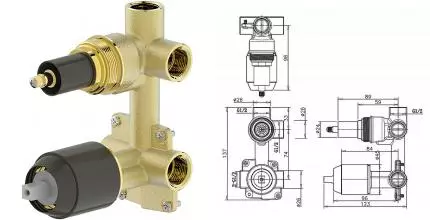 Внутренняя часть смесителя «Bravat» Built-in D982BW-B-ENG чёрный матовый Внутренняя часть смесителя «Bravat» Built-in D982BW-B-ENG чёрный матовый