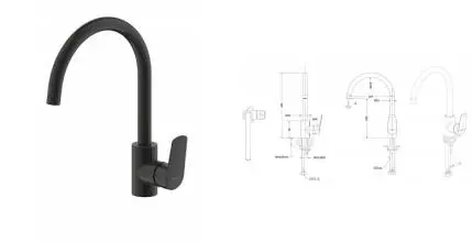 Смеситель для кухонной мойки «Bravat» Rhein F7429564BW-ENG чёрный матовый Смеситель для кухонной мойки «Bravat» Rhein F7429564BW-ENG чёрный матовый