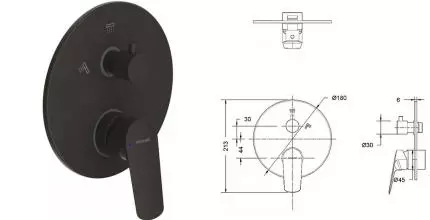 Внешняя часть смесителя «Bravat» Rhein PB8429564BW-2-ENG чёрный матовый