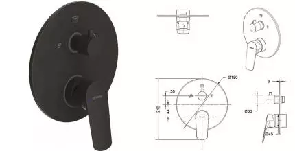 Внешняя часть смесителя «Bravat» Rhein PB8429564BW-3-ENG чёрный матовый