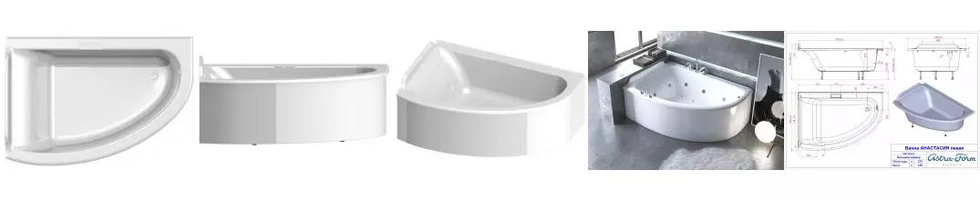 Ванна из литьевого мрамора «Астра-Форм» Анастасия 182/125 с ножками без сифона белая левая