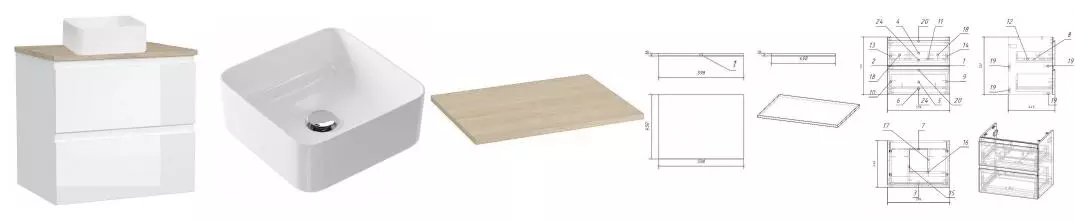 Тумба с раковиной «Cersanit» Moduo 60 (Crea 35) столешница дуб подвесная белая