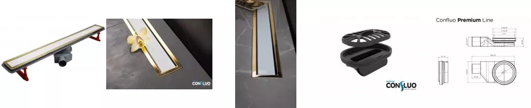 Душевой лоток «Pestan» Confluo Premium Line 650 13100122 боковой выпуск White Glass/Gold 