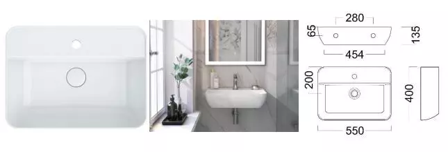 Раковина «Kerama Marazzi» Plaza 55/40 PLR.wb.55.02 фарфоровая белая Раковина «Kerama Marazzi» Plaza 55/40 PLR.wb.55.02 фарфоровая белая