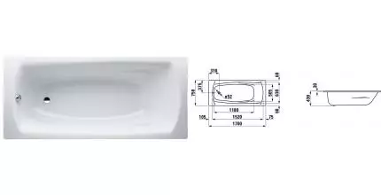 Ванна стальная «Laufen» Palladium 170/75 (2.2511.0.000.040.1) без опор без сифона белая универсальная Ванна стальная «Laufen» Palladium 170/75 (2.2511.0.000.040.1) без опор без сифона белая универсальная
