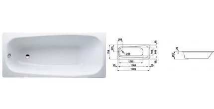 Ванна стальная «Laufen» Pro 170/75 (2.2595.0.600.040.1) антискользящая без опор без сифона белая универсальная Ванна стальная «Laufen» Pro 170/75 (2.2595.0.600.040.1) антискользящая без опор без сифона белая универсальная