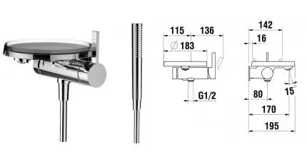 3.2133.9.004.141.1 KARTELL by LAUFEN Смеситель для ванны Simibox 1-point, фиксированный излив 170мм, картридж Ecototal, с гибким шлангом 1800мм · Kartell By Laufen, Laufen, 3213390041411