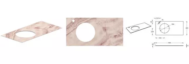 Мебельная столешница «Kerama Marazzi» Cono 97 (SG) с отверстием под смеситель керамогранит розовая