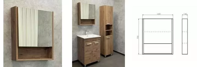 Зеркальный шкаф «Comforty» Марио 60 без света дуб тёмный универсальный Зеркальный шкаф «Comforty» Марио 60 без света дуб тёмный универсальный