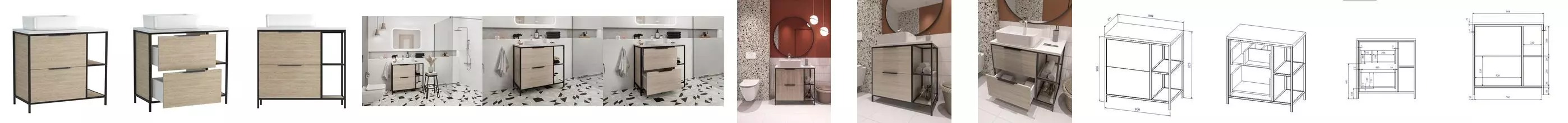 Тумба с раковиной «Cersanit» Bosquet 80 (Crea 50 без отверстия) дуб-чёрная