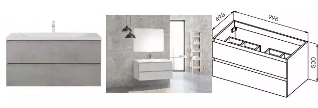 Тумба с раковиной «Cezares» Molveno 100 (Cez 100/50) подвесная Beton