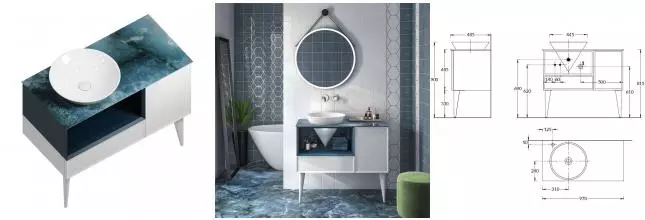 Тумба с раковиной «Kerama Marazzi» Cono 97 (Cono 97 (VT) с отверстием под смеситель) белая-джинциана