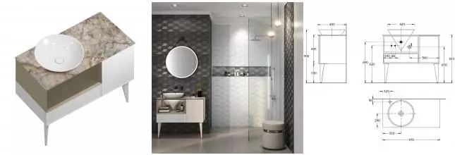 Тумба с раковиной «Kerama Marazzi» Cono 97 (Cono 97 (VT) без отверстия под смеситель) белая-лимо