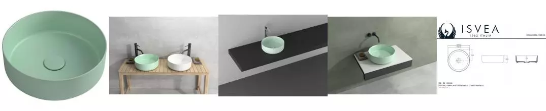 Раковина «Isvea» Infinity 36/36 10NF65036SV-2T фарфоровая мятно-зелёная матовая