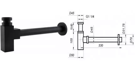 Сифон для раковины «Belbagno» BB-SMQ2-NERO чёрный