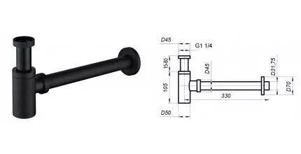 Сифон для раковины «Belbagno» BB-SMT2-NERO чёрный Сифон для раковины «Belbagno» BB-SMT2-NERO чёрный