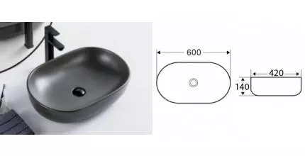 Раковина «Belbagno» 60/42 BB1084-H311 фаянсовая серая матовая Раковина «Belbagno» 60/42 BB1084-H311 фаянсовая серая матовая