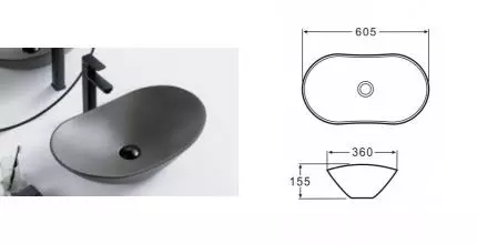 Раковина «Belbagno» BB1404 60/36 BB1404-H311 фарфоровая серая матовая Раковина «Belbagno» BB1404 60/36 BB1404-H311 фарфоровая серая матовая