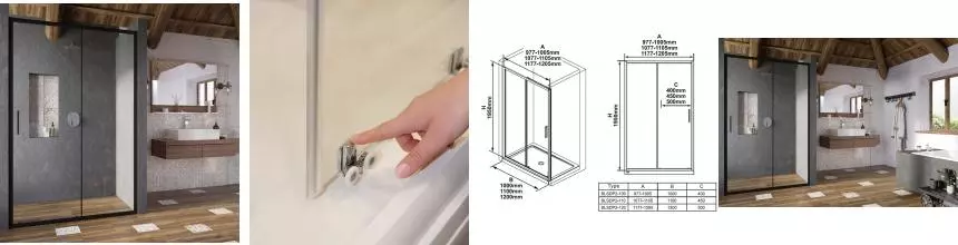 Душевые двери BLSDP2-100 профиль черный, прозрачное стекло Transparent