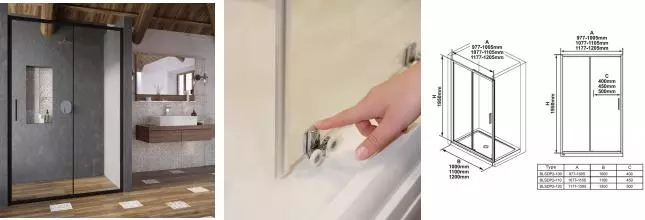 Душевые двери BLSDP2-120 профиль черный, прозрачное стекло Transparent