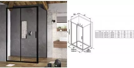 Душевая стенка Ravak Blix Slim BLSPS-90 профиль Черный, стекло Transparent (X9BM70300Z1)