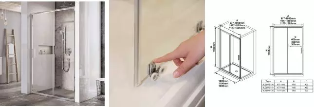 Душевые двери BLSDP2-110 профиль блестящий, прозрачное стекло Transparent