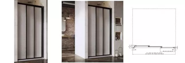 Душевая дверь «Ravak» Supernova ASDP3 120/198 Pearl/чёрная полистирол универсальная