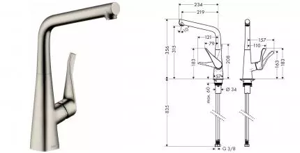 Смеситель для кухонной мойки «Hansgrohe» Metris M71 14822800 сталь